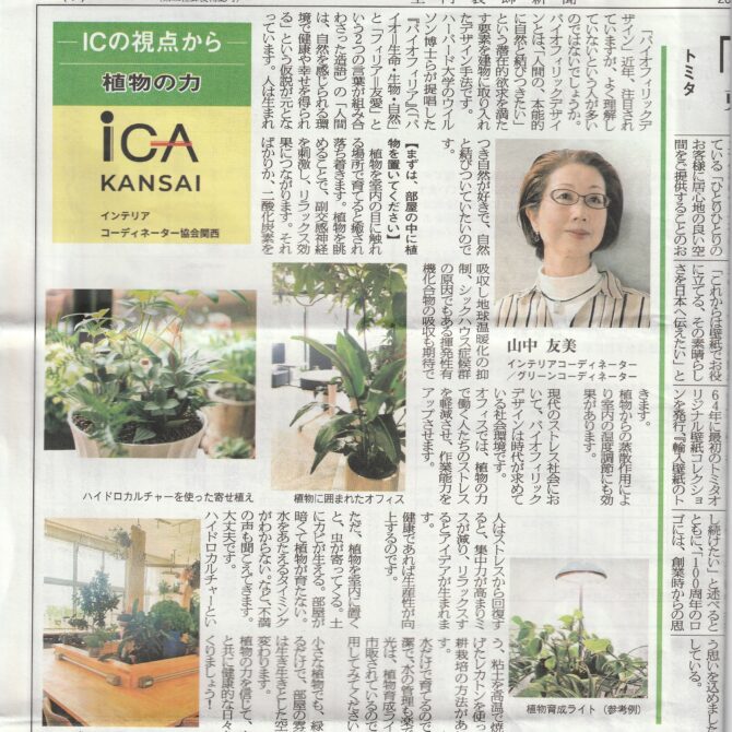 室内装飾新聞掲載…植物の力：山中友美さん